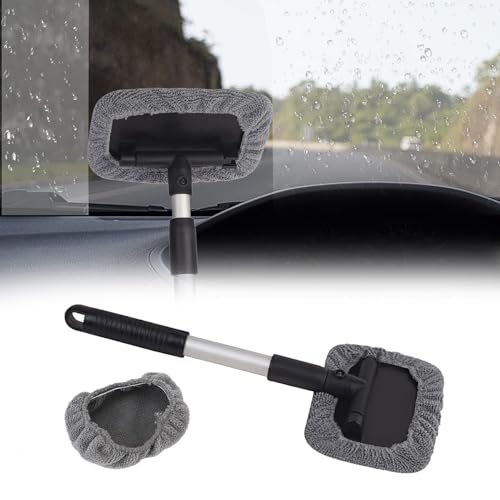 Car Window Cleaning Tool, Windshield Cleaner with Microfiber Cloth & Extendable Handle, Windshield Cleaner Tool, Car Accessories Inside Car Cleaning Tools Fit for Auto Glass Wiper