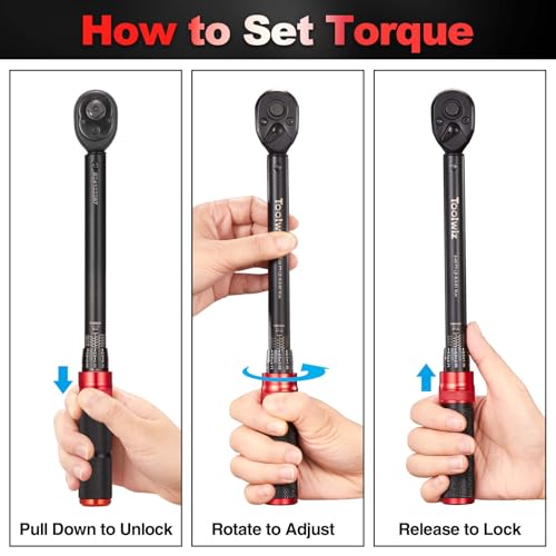 Toolwiz 3/8-Inch Drive Click Torque Wrench 5-45 Ft-Lb/6.8-61 Nm | ±3% High Accuracy Dual Direction Adjustable 72 Tooth Torque Wrenches Tool for Bike, Motorcycle, MTB, Car Repair