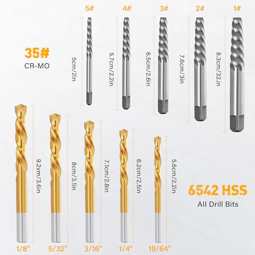 Screw Extractor and Left Hand Drill Bits Set, Bolt Remover Reverse Cobalt HSS Steel Drill Bit for Rounded-Off, Damaged Bolts, Screws&Studs Removal Tool - style: Screw Extractor 10PCS