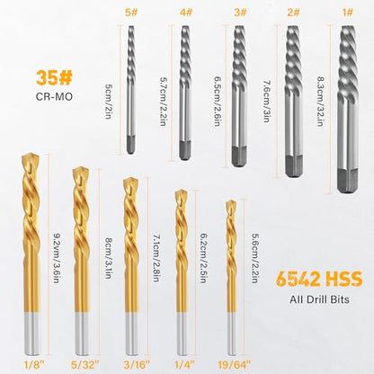 Screw Extractor and Left Hand Drill Bits Set, Bolt Remover Reverse Cobalt HSS Steel Drill Bit for Rounded-Off, Damaged Bolts, Screws&Studs Removal Tool - style: Screw Extractor 10PCS