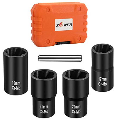 XEWEA Bolt Nut Extractor Set, 5PCS 1/2 Drive Easy Out Broken Wheel Tire Lug Nut Extraction/Remover Socket Set for Damaged, Frozen,Studs, Rounded Stripped Bolts & Nuts Screws - color: 5pcs 1/2" Drive