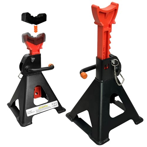 YATOINTO Upgraded Jack Stands 6 Ton (13,200 LBs) with 2 Crossbars and Double Pin Locking,Car Jack Stands 15.35"-22.05" Adjustable with Rubber Pads for Trucks,Home,Garage, SUV,Car,UTV/ATV,1 Pair - color: Black+Orange, size: 6 Ton Upgraded Double Pin Lockin