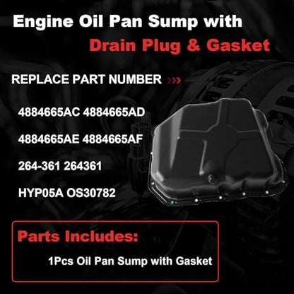 AUCERAMIC 264-361 4884665AC Engine Oil Pan w/Gasket & Drain Plug Fit for 2007-2017 Jeep Compass Patriot, 2009-2020 Dodge Avenger Caliber Journey, 2011-2014 Chrysler 200 Sebring 2.0L 2.4L L4 4884665AD