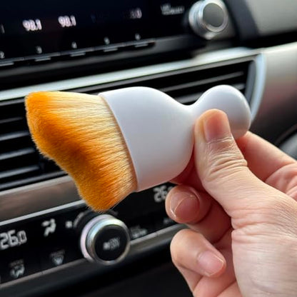 Car Detailing Brush, Soft Bristle Cleaning Brush, Scratch-Free Auto Duster Tool for Dashboard, Air Vents, Leather & Interior Cleaning (White&Brown) - color: White&Brown