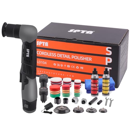 SPTA Cordless Mini Car Polisher 12V Scratches Killer Car Polisher RO/DA Cordless Polisher with Polishing Pad for Polishing, Sanding and Cleaning (Sets 1) - color: Sets 1