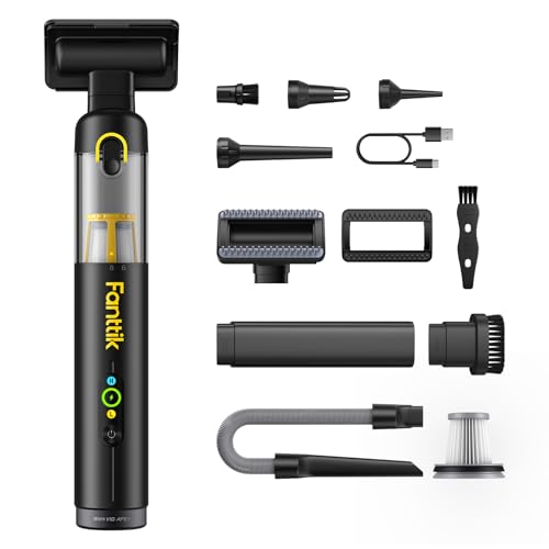 Fanttik Slim V10 APEX Cordless Car Vacuum, 4-in-1 Portable Mini Handheld Vac, 19kPa Suction Power, Upgraded Smart Digital Display, 2 Suction Modes for Small Jobs, Car, Office Desk, Keyboards (Black) - color: Black