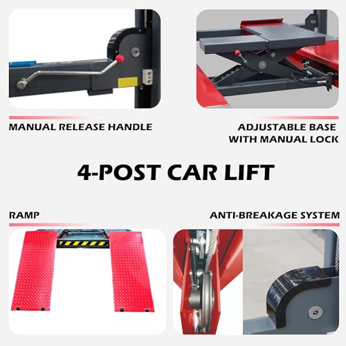 MJ-4Z-40B 11000LBS 4 Post Lift – Heavy Duty Car Lift with 7000LBS Rolling Jack, Copper Motor, 220V Alignment Car Lift for Repair Shops, 4S Stores & Professional Garages | 11000 LBS Capacity, Heavy Duty Steel Auto Hoist, Automatic Safety Lock, For Home Gar