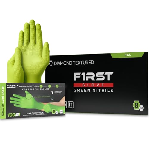 First Glove Heavy Duty Diamond Textured 8 Mil Thick Green Nitrile Gloves - Industrial Nitrile Gloves - Latex-Free - size: X-Large