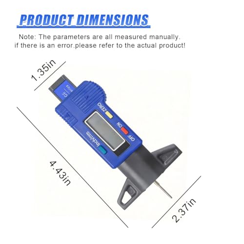 Car LCD Display Tire Tread Depth Gauge, 0.01mm Resolution Digital Car Tire Wear Checker with Inch/MM Conversion, Easy Read Auto Measuring Tool Accessories for Most Tires (Blue) - color: Blue