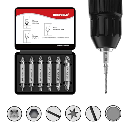 Damaged Screw Extractor Set，6pcs Stripped Screws Nuts Bolts for Removing Rusted and Damaged Hardware, Nuts and Bolts, Drill Bit Tools - color: 6pcs-screw Extractor Set