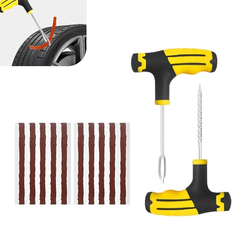 12 PCS Vacuum Tire Repair Tool Kit, DIY Tire Patching Set with Tire Repair Strips and Tools, Universal Tire Repair Kit for Car, Motorcycle Bicycle Tire Emergencies - size: 12 PCS