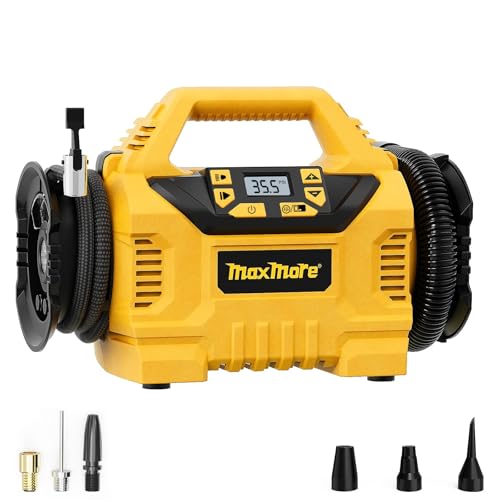 MaxMore Portable Tire Inflator/deflator Compatible with DeWalt 20V Battery | 160 PSI High Pressure Cordless Air Compressor Pump, Digital Gauge, Auto Shut-Off, LED Light for Car, Bike, Balls (Tool Only)
