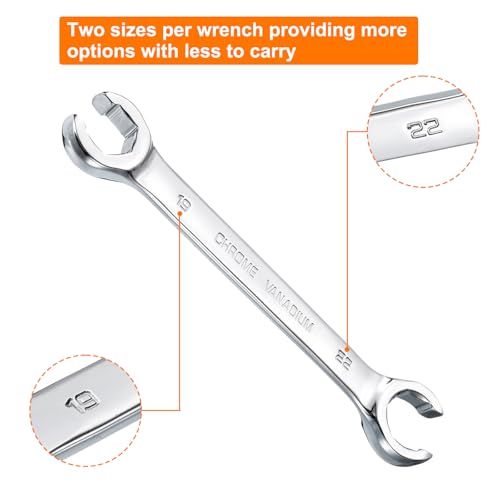 HARFINGTON Flare Nut Metric Wrench 19mm x 22mm CR-V Mirror Polished Chrome Plating Metric Wrench for DIY Hand-making Automotive Repairs and Household Maintenance - size: 19mm x 22mm