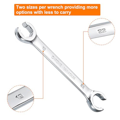 HARFINGTON Flare Nut Metric Wrench 19mm x 22mm CR-V Mirror Polished Chrome Plating Metric Wrench for DIY Hand-making Automotive Repairs and Household Maintenance - size: 19mm x 22mm