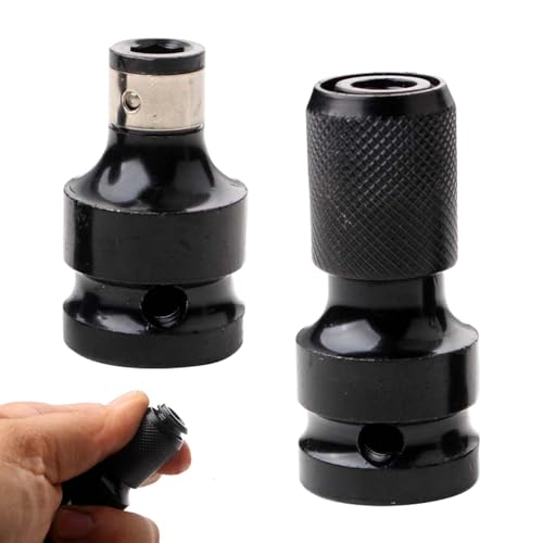 2pcs Impact Wrench Bit Adapter, Bit Holder Socket Adapter, 1/2 to 1/4 Inch, High Hardness Carbon Steel, Safety Clamp, Robust and Durable(COLOR:Black)
