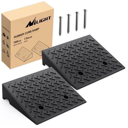 Nilight Rubber Curb Ramps, 7.5 Inches Rise Height Heavy Duty Rubber Threshold Ramp, Portable Driveway Ramps for Cars Wheelchairs Scooter Lawn Mower, 7000lbs Load Capacity, 2 Pack - size: 7.5" Rise