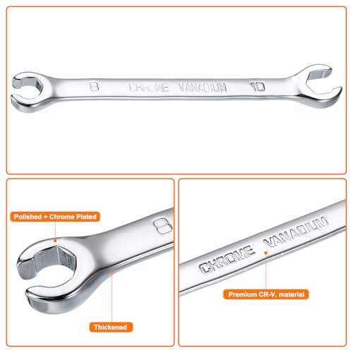 HARFINGTON Flare Nut Metric Wrench 8mm x 10mm CR-V Mirror Polished Chrome Plating Metric Wrench for DIY Hand-making Automotive Repairs and Household Maintenance - size: 8mm x 10mm