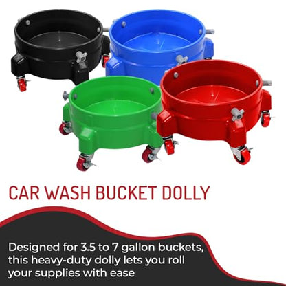 Heavy Duty Car Wash Bucket Dolly with 360° Swivel Casters | Fits 3.5–7 Gallon Buckets | 300 lb Capacity | Soap Holder | Rolling Pail Stand for Auto Detailing |Black - color: Black