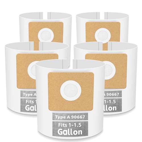 5 Pack Vacuum Bags Replacement for Shop Vac Bags 1-1.5 Gallon Type A 90667 9066700 9066733, PETOX High-Efficiency Disposable Vaccum Collection Filter Bags - size: 1-1.5 Gallon (5 pcs)