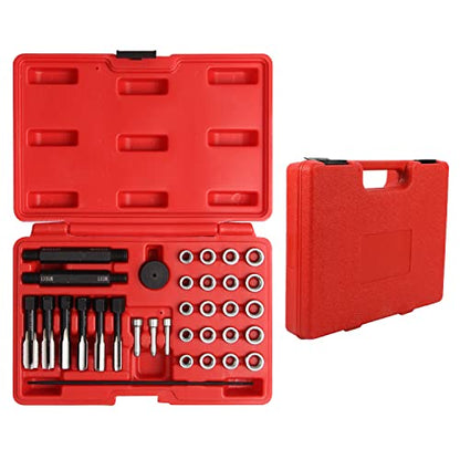 33PCS Glow Plug Thread Repair Kit, Thread Repair Tool Cylinder Head Metric Thread Restorer Kit Tap Insert Driver Guide Pin Thread Insert Tool Set Rethreading Kit Tool for 8mm/10mm/12mm Glow Plugs - size: 33PCS