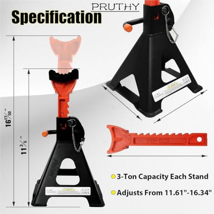 Jack Stands, 3 Ton (6,000 lbs) with Double Locking Pins Capacity Car Jack Stand, Adjustable Height Floor Jack for Lifting SUV Pickup Truck Car and UTV/ATV Car Lift, 1 Pair - color: Black Orange