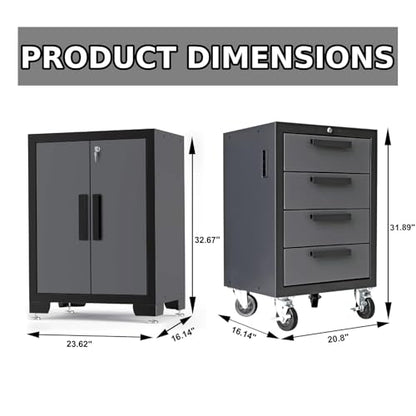 Torin Garage Storage Cabinets System, 9 Piece Workshop Cabinet Set in Black | Included Steel Drawers Rolling Chest,Locked Storage Cabinet, Perfect for Organizing Garage and Tools, 129.92", Black/Grey