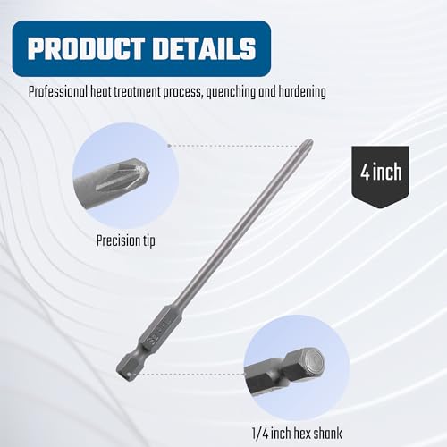 VESTTIO 10PCS Long Screwdriver Bit Sets, 4 Inch/100 mm | 4 Slotted 6 Phillips, 1/4 inch Hex Shank, S2 Steel, Magnetic Bit Assortment - size: 4SL6PH / 4 inch