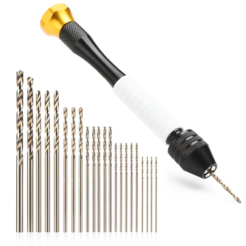 Pin Vise Hand Drill Manual With 22pcs Micro Drill Bits Set | 0.6mm-2.5mm Craft Mini Drills, Ergonomic Grip, Secure 3-jaw Chuck Prevent Slippage, Great for Jewelry, Models & DIY