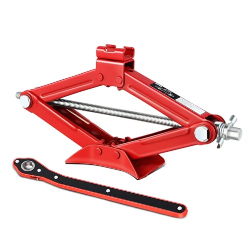DNA MOTORING Scissor Jack for Car 1.5 Ton (3,306 lbs) Capacity, Red | Scissor Lift Jack Kit, Labor-Saving Ratchet Wrench, for Lifting Light Vehicles, 4'' - 15.2'' Lifting Range - color: Red, style: 1.5 Ton