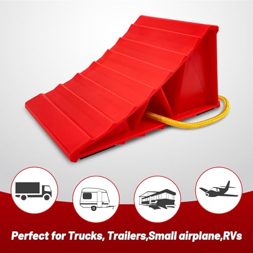 HOXWELL 2 Pair Wheel Chocks for Travel Trailers, Non Slip Heavy Duty Red Wheel Chock with Rope, Lightweight Wheel Stoppers for Cars Campers Trucks RVs, Easy to Carry & Suitable for Most Tyre Sizes - size: Red-2 Pairs