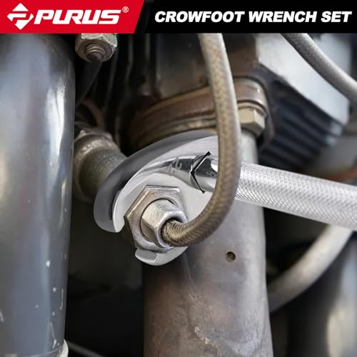 PURUS 10-Piece Metric 3/8" Drive Flare Nut Crowfoot Wrench Set (10-22mm), Innovative 5-Point Full-Contour Design for Tight Automotive & Plumbing Spaces, Custom Tool-Tray EVA Foam Organizer Included