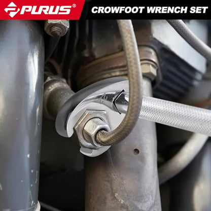 PURUS 10-Piece Metric 3/8" Drive Flare Nut Crowfoot Wrench Set (10-22mm), Innovative 5-Point Full-Contour Design for Tight Automotive & Plumbing Spaces, Custom Tool-Tray EVA Foam Organizer Included