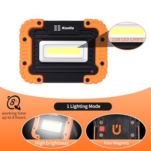 KunHe 4 Pack Magnetic Battery Powered Work Light 500 Lumen Portable Work Light IPX4 Waterproof 180 Rotating Bracket (16 AA Alkaline Batteries Included) for Camping Car Repair Emergency - style: 4 Pack Battery version