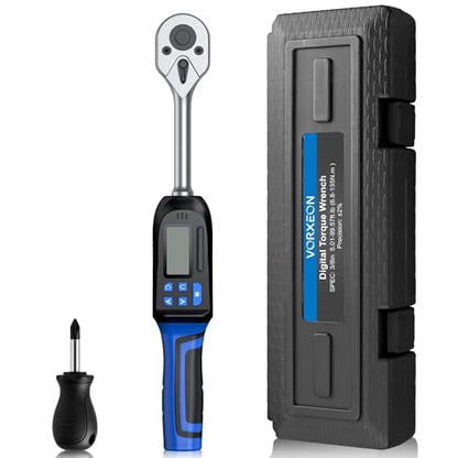 Digital Torque Wrench 3/8 inch Drive with Preset Value, Track and Peak Modes, LED and Buzzer Alerts, 4 Units of Measure for Bike Motorcycle Car, 4.9-99.6 Ft-Lb/6.8-135 Nm
