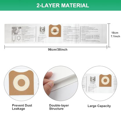 3 Pcs VF3501 Vacuum Bags Compatible with Ridgid 3-4.5 Gallon Wet/Dry Vacuum | 23738 VF3501 Shop Vac bags 3-4.5 Gallon, Size C VF3501 High-Efficiency Dust Collection Vac Bags, Part # 23738 WS32045F - size: VF3501