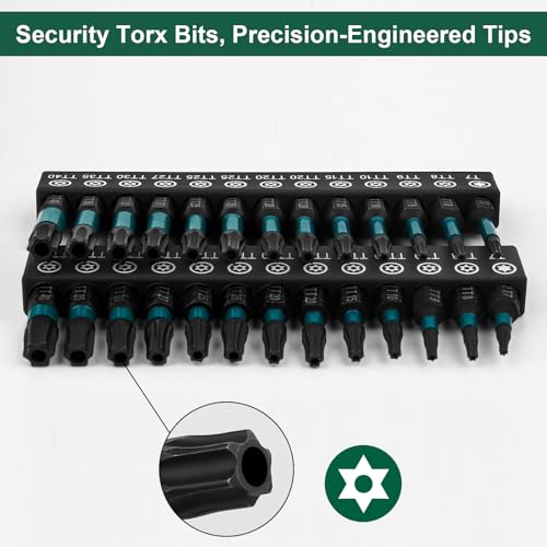 27pcs Impact Security Torx Set, S2 Steel Star Driver Kit (T7-T40), Dual Lengths 25mm & 50mm with Magnetic Bit Holder, Mixed Solid & Tamper-Proof CNC Tips for Automotive & DIY Repairs - size: 27 Pieces