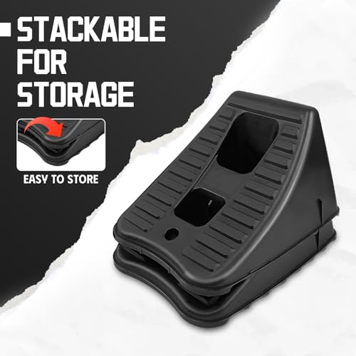 HOXWELL 4 Packs Wheel Chocks for Travel Trailers, Non Slip Black Wheel Chock Stackable, Lightweight Wheel Stoppers for Cars Campers Trucks RVs, 8.1"×6.1"×4.5", Black