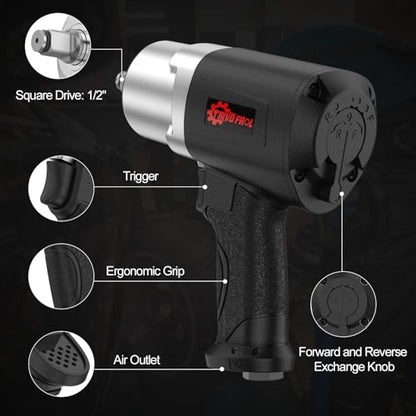 Trivd Frol Air Impact Wrench 1/2" - 1/2 Inch Impact Gun 1/2 Drive, 1500Ft-lbs, 8000RPM High Torque Impact Wrench, Weight 4.74 lb, 1/2 Air Impact Gun for Auto Repair, Tire Shop - style: 1/2 inch Air impact wrench