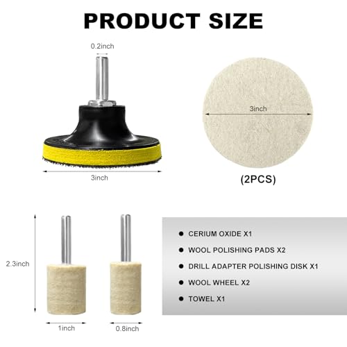 Glass Polishing Kit, Windscreen Glass Scratch Removal Kit with 100g Cerium Oxide Powder, Felt Buffing Pad Wool Polishing Wheel Scratch Repair Kit for Glass Window Windshield (8 PCS) - color: 8 PCS