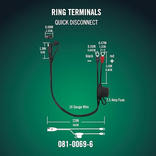 Battery Tender Ring Terminal Harness Accessory Cable - 18 inch Cord Adapter with SAE Quick Disconnect - Easy Quick Convenient for Motorcycles, Cars, ATVs and More - 081-0069-6 - style: 1 Pack