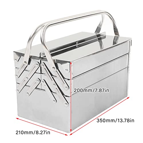 Cantilever Tool Box - Metal Folding Portable Auto Maintenance Storage Organizer with Stainless Steel 3 Layers and 5 Trays - size: 350