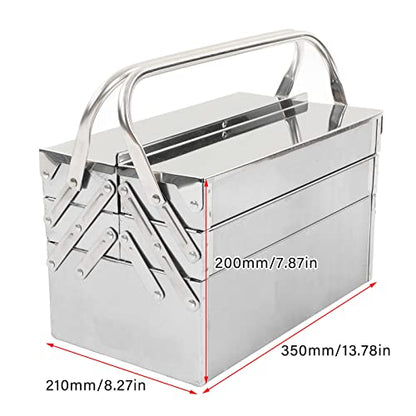 Cantilever Tool Box - Metal Folding Portable Auto Maintenance Storage Organizer with Stainless Steel 3 Layers and 5 Trays - size: 350