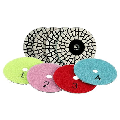 4 Inch Diamond Polishing Pads 4PCS Wet Dry Buffing Discs for Angle Grinder Polisher, Flexible Stone Buff Pads for Marble Granite Quartz Tile Countertop Mirror Finishing
