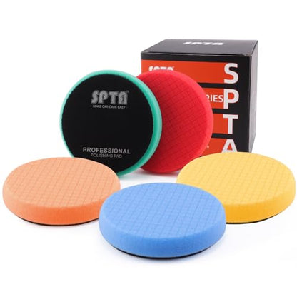 Buffing Polishing Pads, SPTA 5Pcs 5.5 Inch Face for 5 Inch 125mm Backing Plate Mix Cutting Force Buffing Pads Cutting Polishing Pad Kit for Car Buffer Polisher Compounding,Polishing, Waxing-SQPPS5MIX - size: 125mm