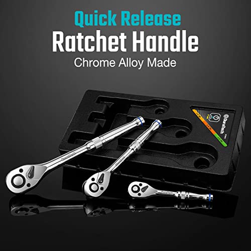 DURATECH 3-Piece Ratchet Set, 72-Tooth, 1/4" 3/8" 1/2" Drive | Quick-Release, Reversible, Chrome Alloy, Organized in Plastic Tray - style: Quick-Release