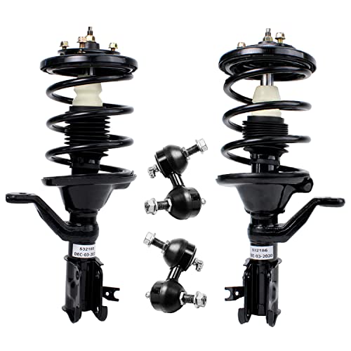 Detroit Axle - 1.7L 4pc Front Strut Sway Bar for 2003-2005 Honda Civic, Strut w/Coil Spring Stabilizer Sway Bars 2003 2004 2005 Replacement Suspension Kit Quick Install Ready Struts Shocks Assembly - size: 4QS2400017/Sway Kit