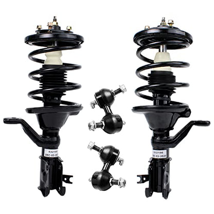 Detroit Axle - 1.7L 4pc Front Strut Sway Bar for 2003-2005 Honda Civic, Strut w/Coil Spring Stabilizer Sway Bars 2003 2004 2005 Replacement Suspension Kit Quick Install Ready Struts Shocks Assembly - size: 4QS2400017/Sway Kit