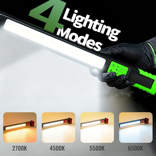 Underhood Magnetic Work Light for Mechanics, 4 Modes 2700K-6500K LED, 7800mAh 12H Battery, IP65 Waterproof, USB-C Rechargeable Hood Light for Car Repair/Garage/Emergency (Green) - color: Green