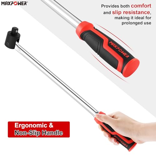 MAXPOWER 1/2" Drive Breaker Bar, 17-inch Breaker Bars with 270° Flex Head, Soft Grip Handle - style: 17" Soft Handle