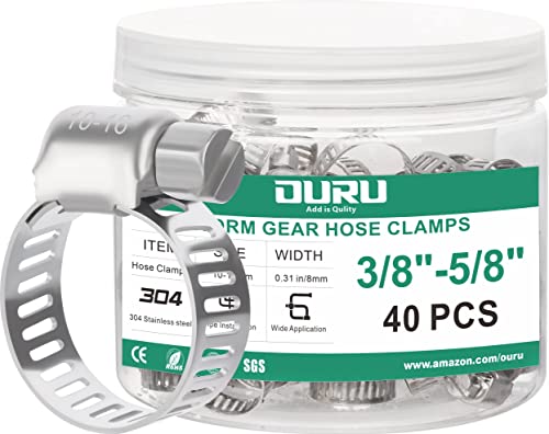 OURU 40PCS Hose Clamps Stainless Steel Adjustable 3/8"– 5/8"(10-16mm) Worm Gear Hose Clamp, Heavy Duty Metal Small Hose Clamps for Automotive, Pipe, Radiator Plumbing, Fuel Line - size: 3/8"-5/8(10-16mm) 40PCS